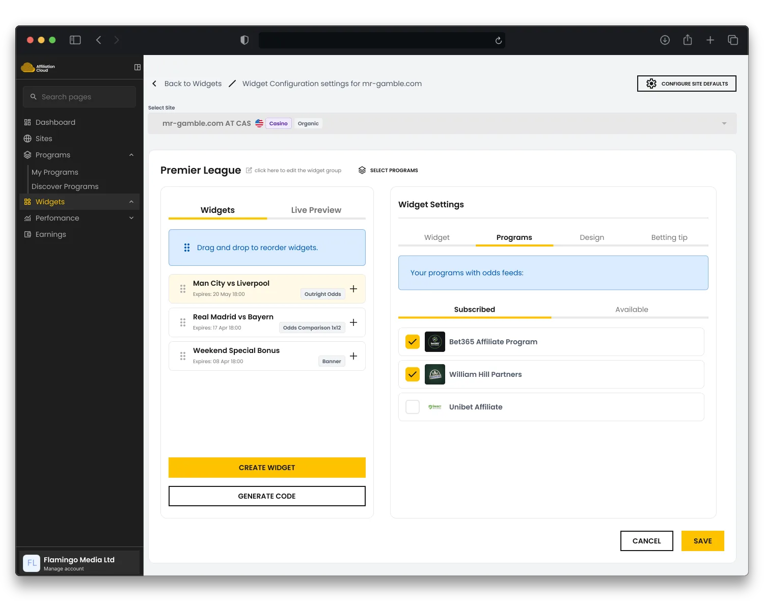 Publisher side — light theme, Widgets